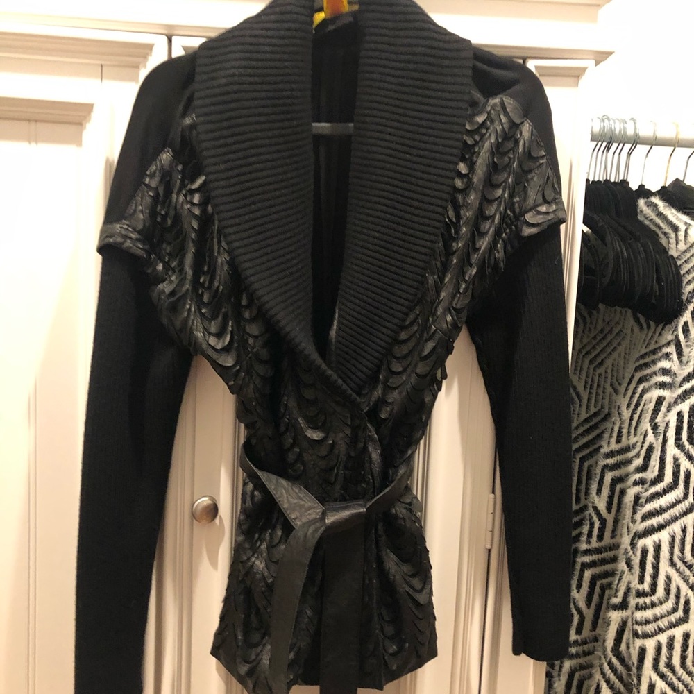 Black Leather Sweater Jacket